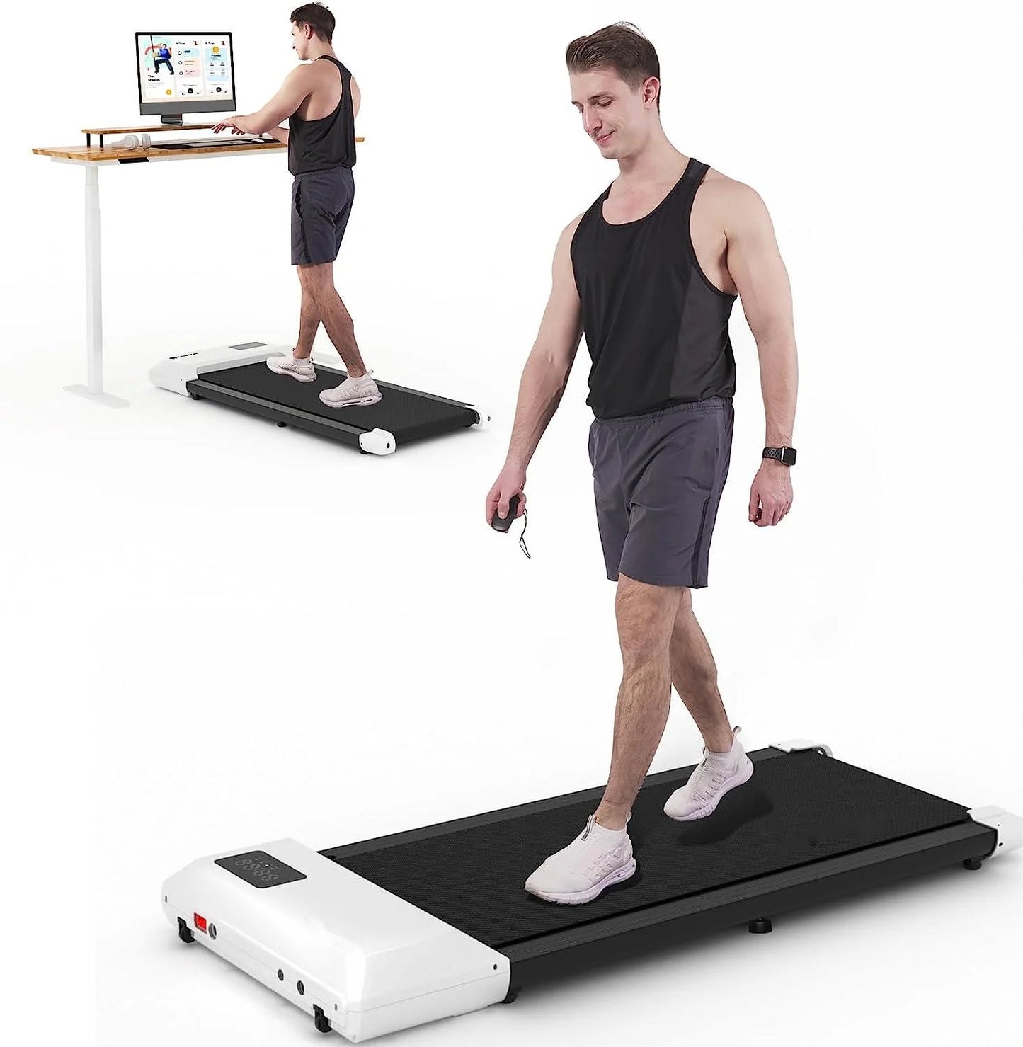 Walking Pad 300Lb Capacity,Under Desk Treadmill with Bluetooth and Remote, Speed Range 0.6-3.8 Mph and Low Noise