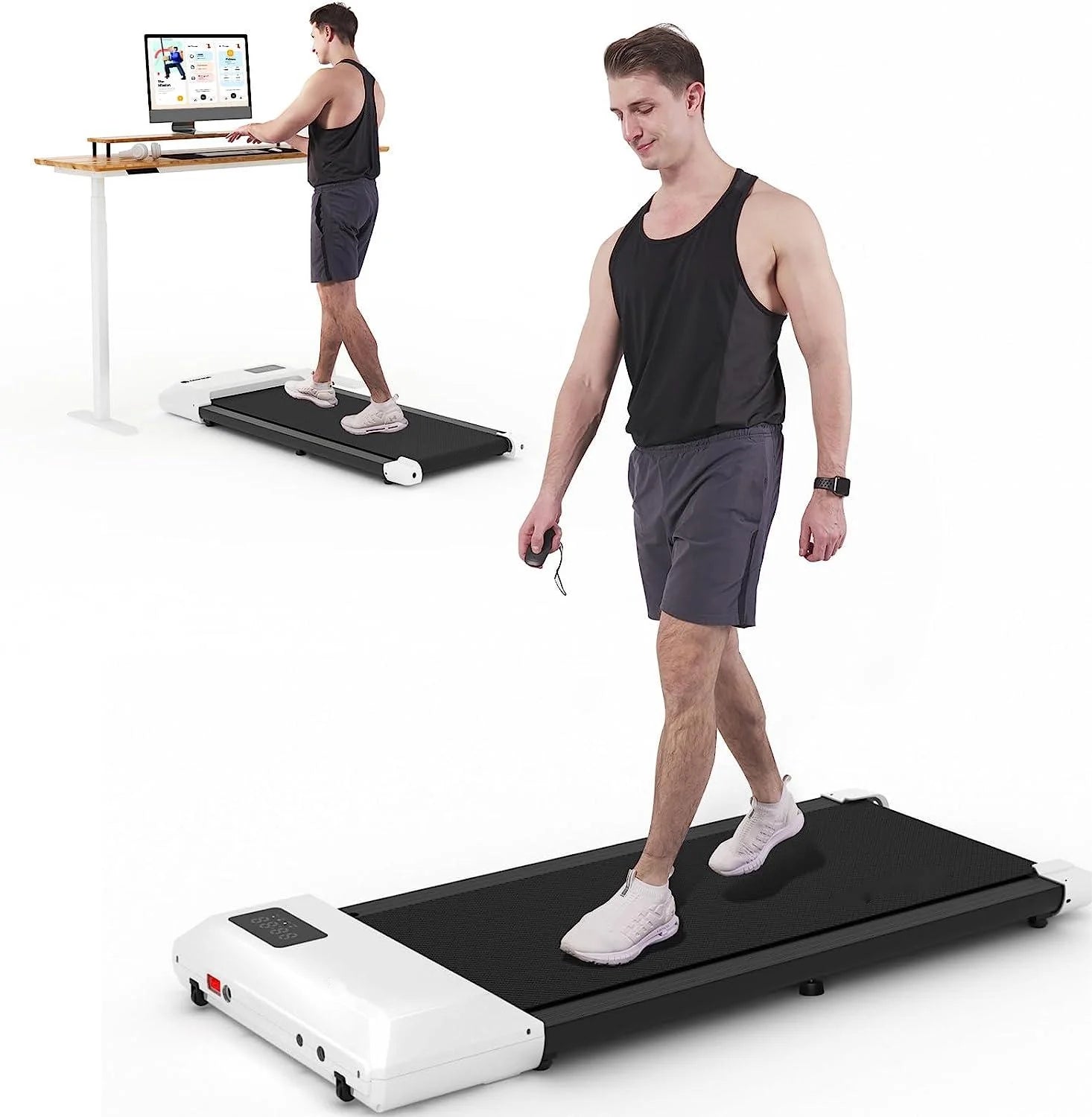 Walking Pad 300Lb Capacity,Under Desk Treadmill with Bluetooth and Remote, Speed Range 0.6-3.8 Mph and Low Noise