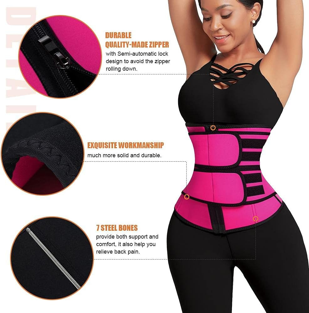 Waist Trainer for Women plus Size Two Belts Neoprene Workout Corset Waist Cincher Trimmer with Zipper